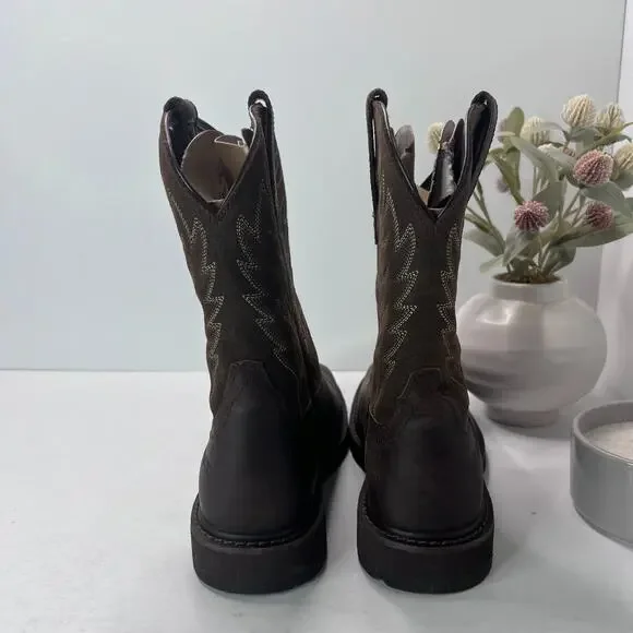 Ariat Groundbreaker Wide Square Toe Work Boots Mid Calf Brown Mens Size 7EE NEW - Picture 4 of 9